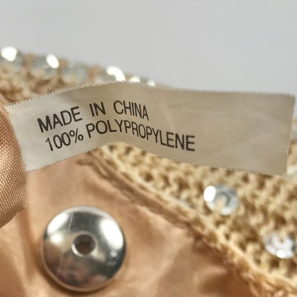 Vintage Y2K Tan Boho Sequin Shoulder Bag Knit Cottagecore Gold Purse - Picture 7 of 7